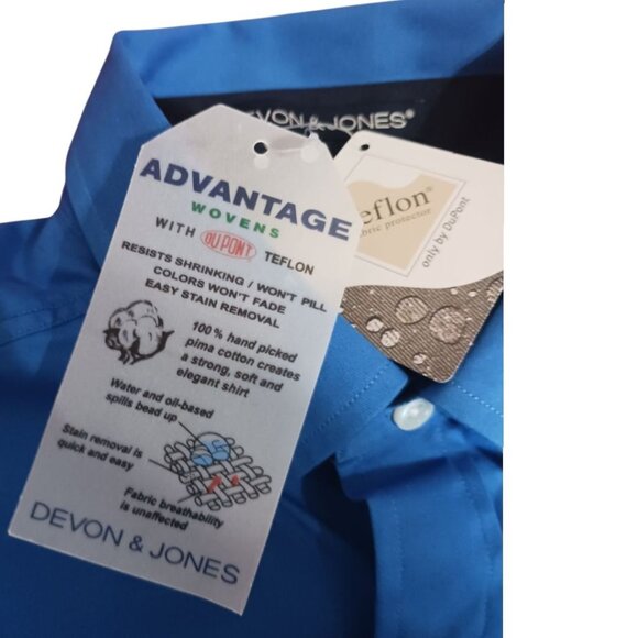 Devon & Jones imagineering Mens Button-Up Shirt Teflon-Protected Blue Medium - Picture 7 of 14